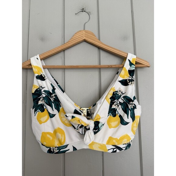 Bravissimo Women's Underwired Bikini Top 32FF Tie Front Lemon Print Yellow White - Picture 1 of 5